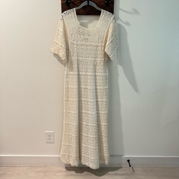 Vintage 60’s 70’s Patricia Mexican Cream Floral Crochet Lace Maxi Dress Small - Picture 7 of 7